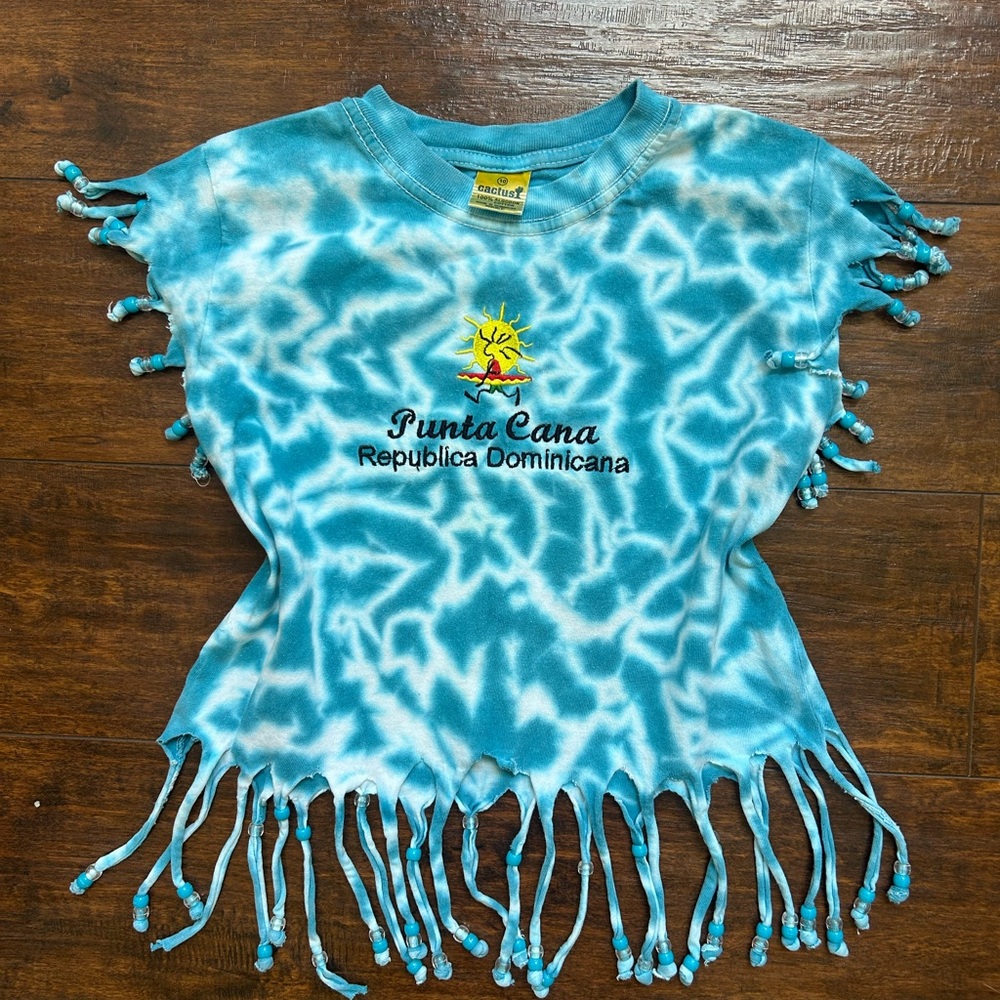 Punta Cana Tie-Dye Fringe Kids Top - Blue